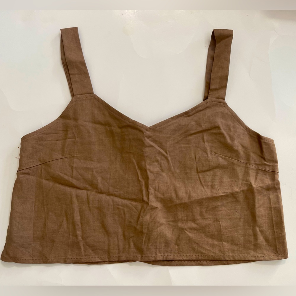 Brown button back wide strap top